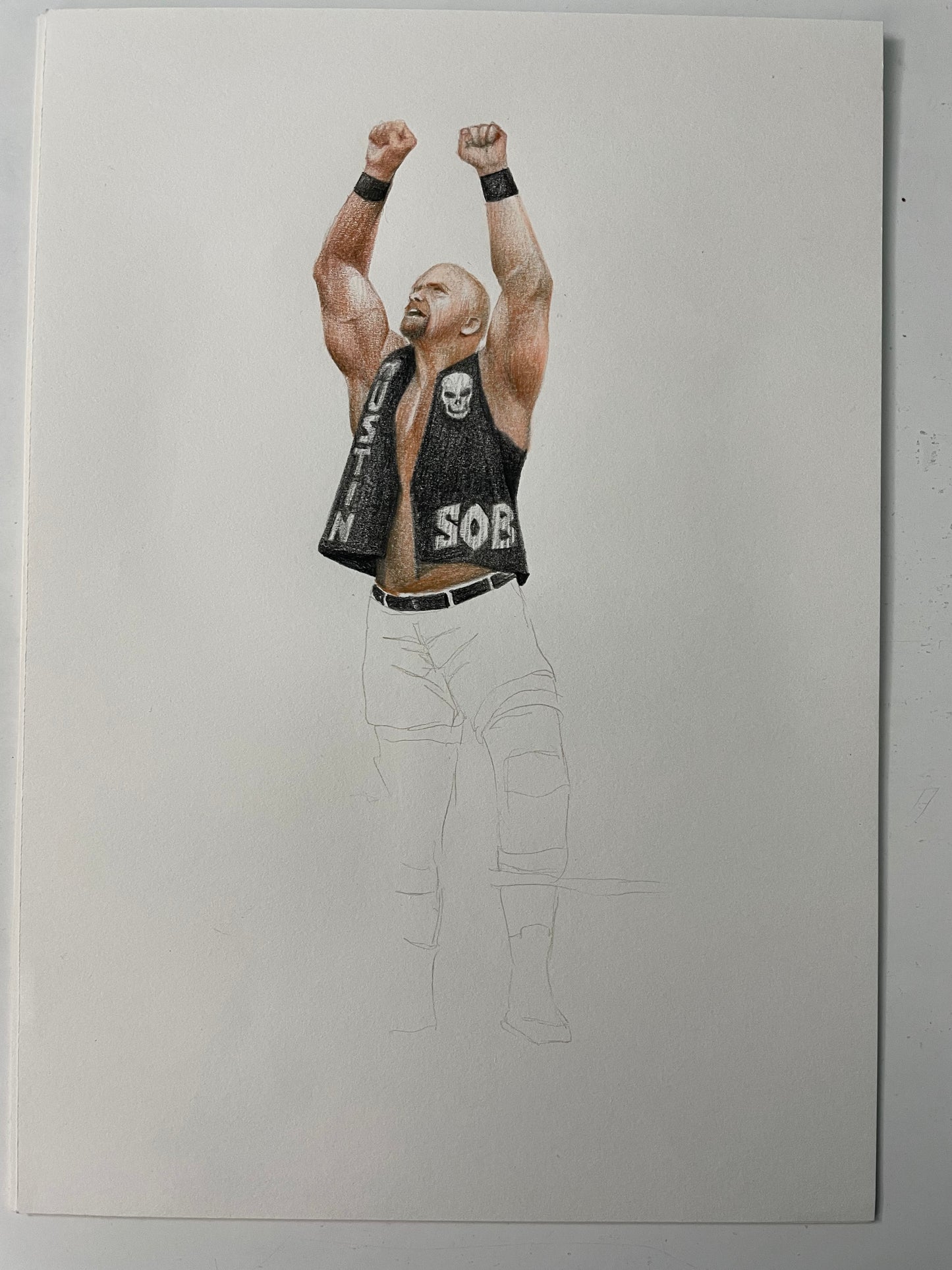 Stone Cold Steve Austin Pencil Crayon/Pastel Art