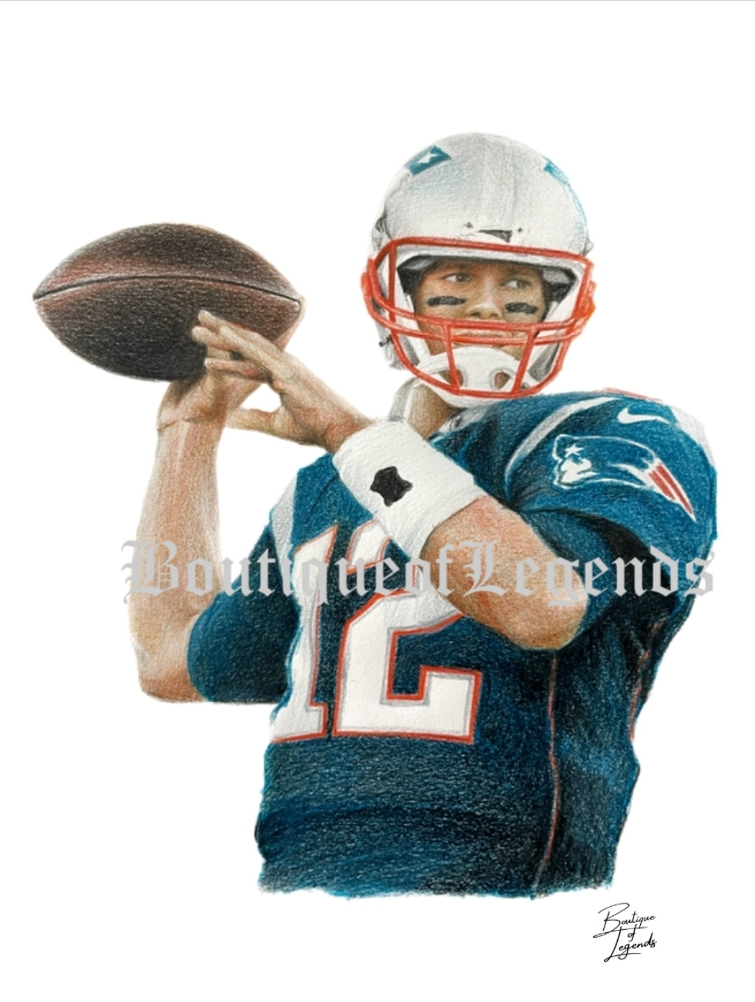 Tom Brady New England Patriots Pencil Crayon/Pastel Art