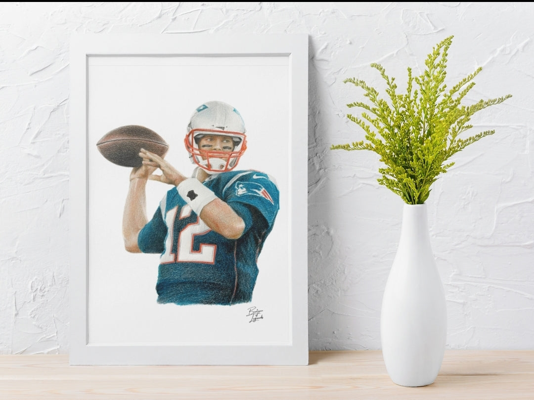 Tom Brady New England Patriots Pencil Crayon/Pastel Art