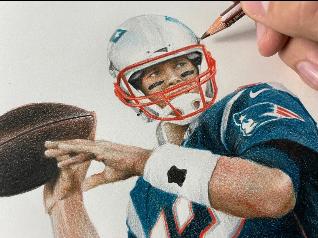 Tom Brady New England Patriots Pencil Crayon/Pastel Art