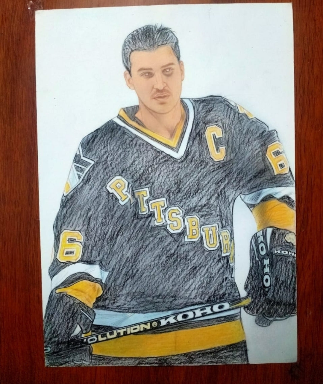 Mario Lemieux (Rare Black Eye Image) Pittsburgh Penguins Pencil Crayon/Pastel Art