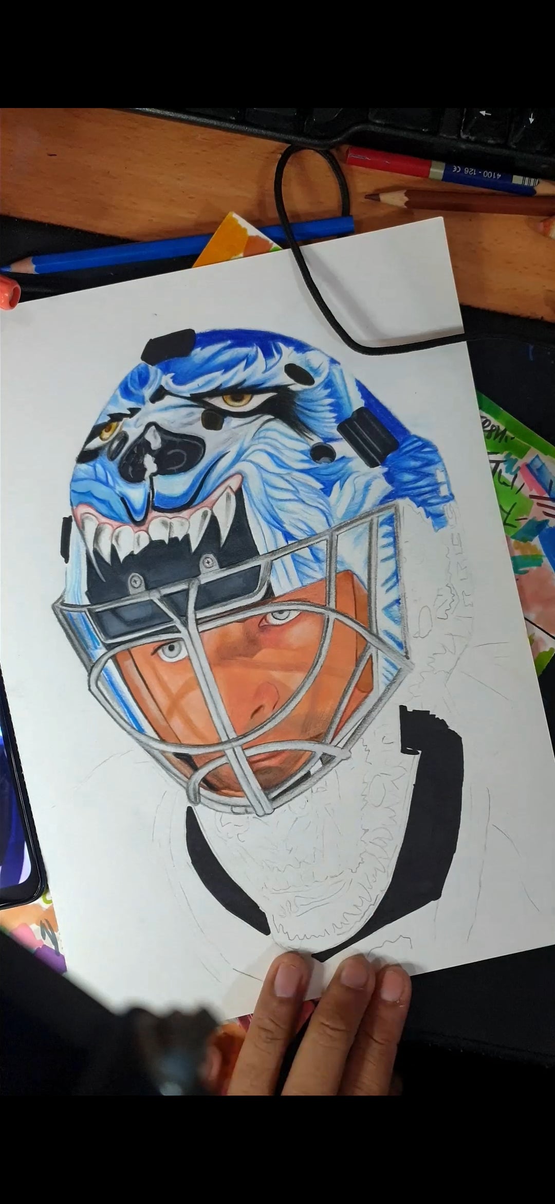 Cujo Curtis Joseph Mask Pencil Crayon/ Watercolour Art