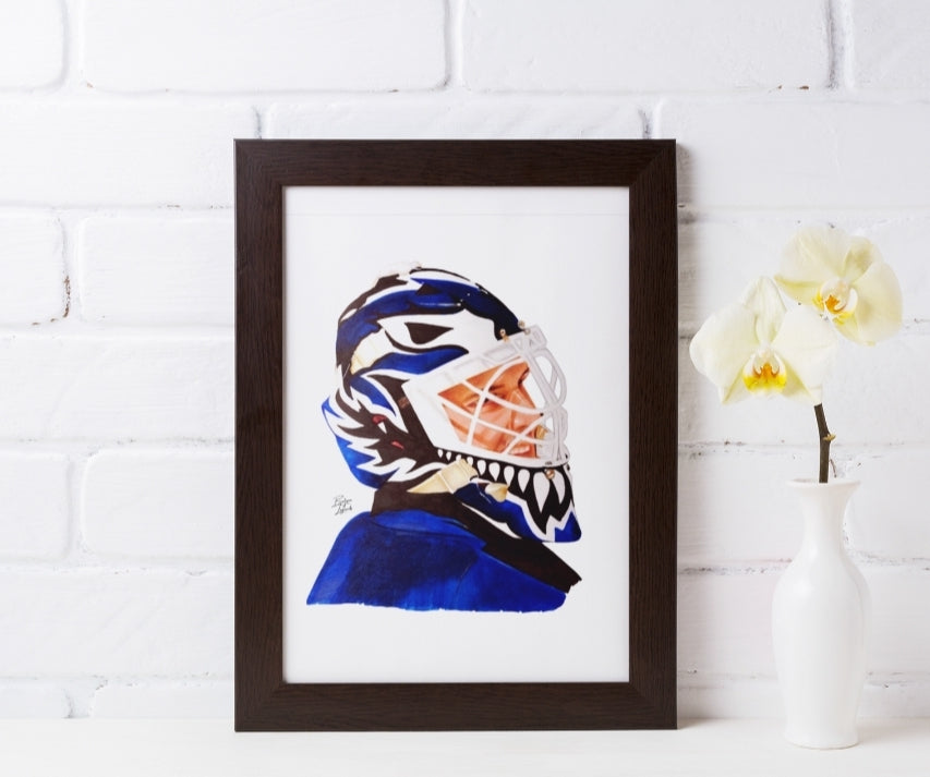 Felix Potvin Mask Pencil Crayon/ Watercolour Art