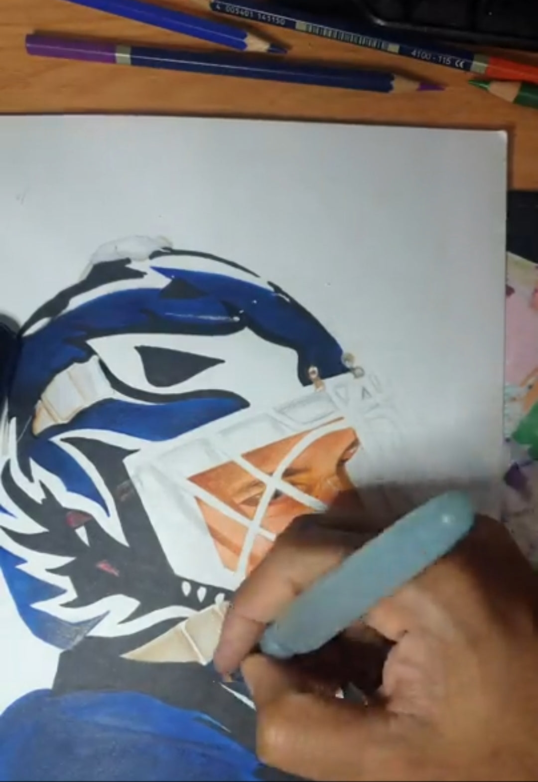 Felix Potvin Mask Pencil Crayon/ Watercolour Art