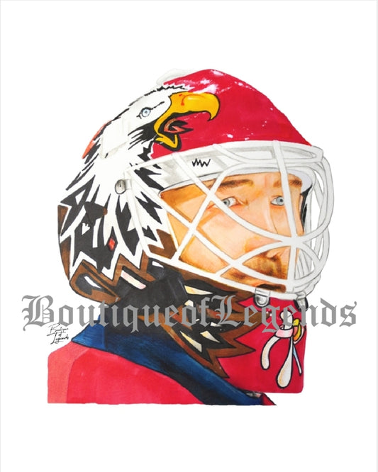 Ed Belfour Mask Pencil Crayon/ Watercolour Art