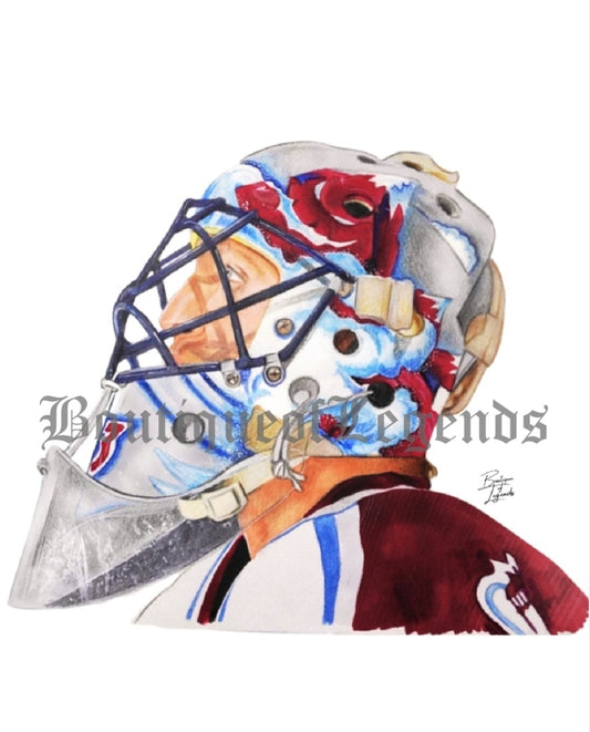 Patrick Roy Mask Pencil Crayon/ Watercolour Art