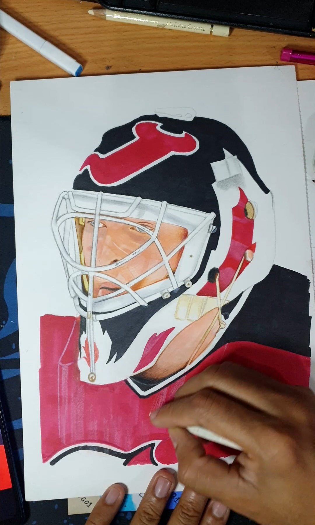 Martin Brodeur Mask Pencil Crayon/ Watercolour Art