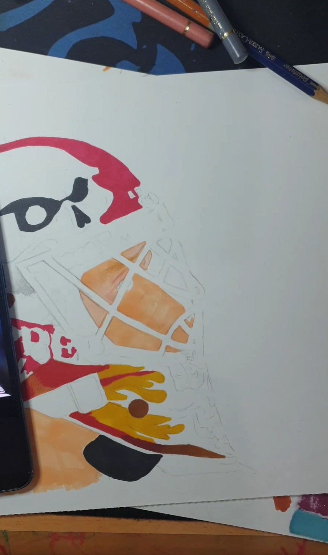 Miikka Kiprusoff Mask Pencil Crayon/ Watercolour Art