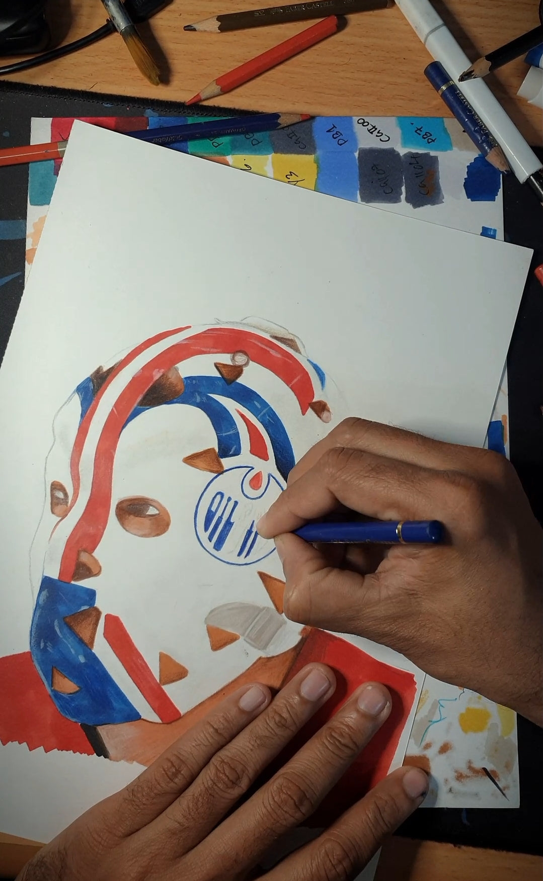 Grant Fuhr Mask Pencil Crayon/ Watercolour Art