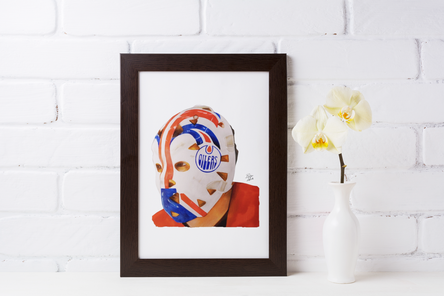 Grant Fuhr Mask Pencil Crayon/ Watercolour Art