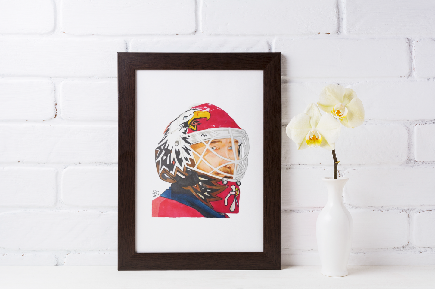 Ed Belfour Mask Pencil Crayon/ Watercolour Art