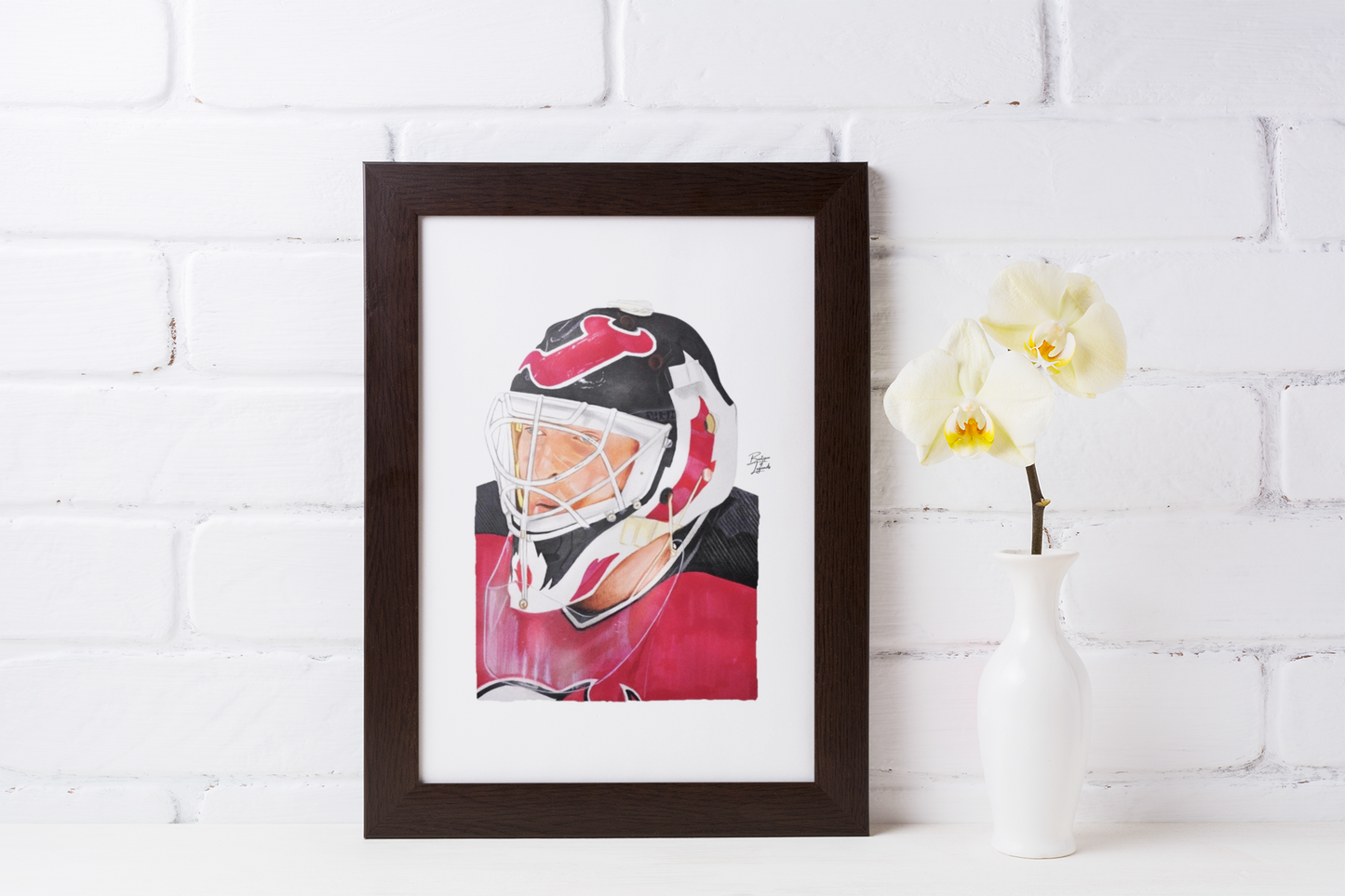 Martin Brodeur Mask Pencil Crayon/ Watercolour Art