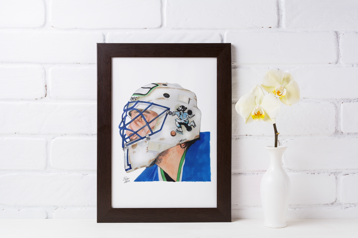 Roberto Luongo Mask Pencil Crayon/ Watercolour Art